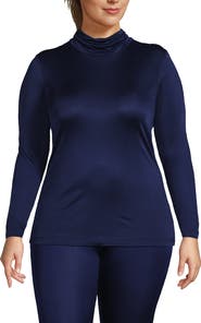 Lands' End Plus Size Silk Interlock Turtleneck Long Underwear Top