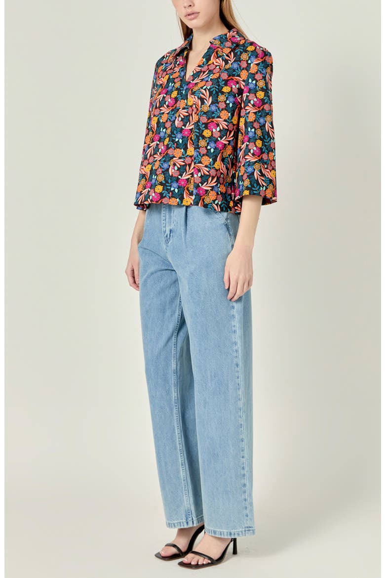 Floral Cotton Popover Shirt, Alternate, color, BLACK MULTI