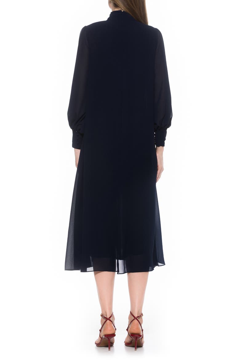 Kehlani Long Sleeve Chiffon Midi Dress, Alternate, color, BLACK