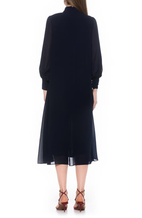 Alexia Admor Kehlani Long Sleeve Chiffon Midi Dress In Black