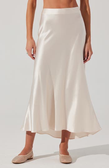 Astr The Label Windey Satin Midi Skirt In White