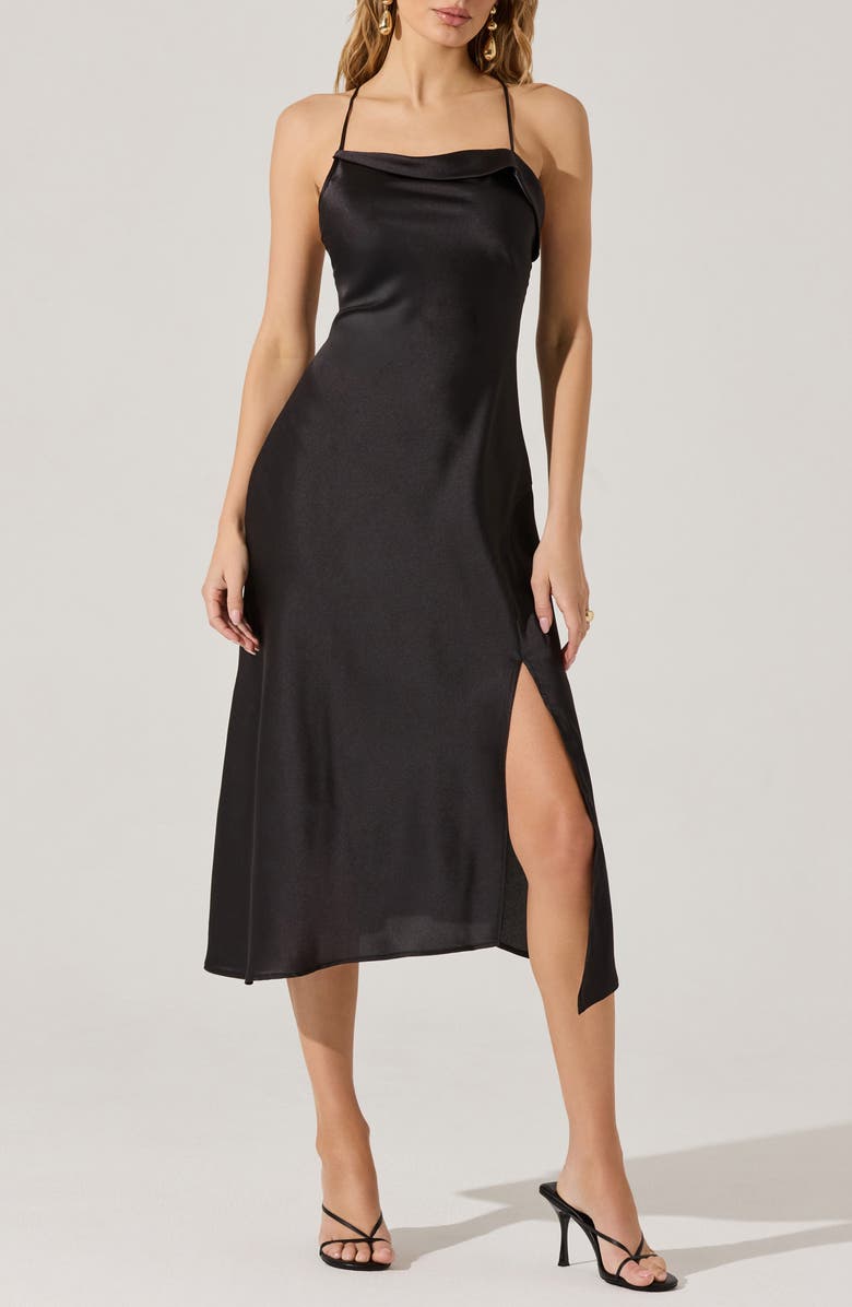 ASTR the Label Cowl Neck Slipdress, Main, color, Black