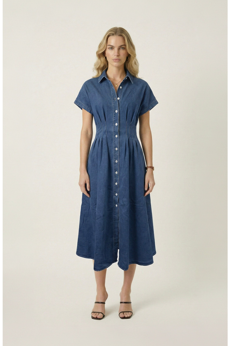 pleated waist shirt dress Zurich Pleated Waist Shirt Dress Light Yellow