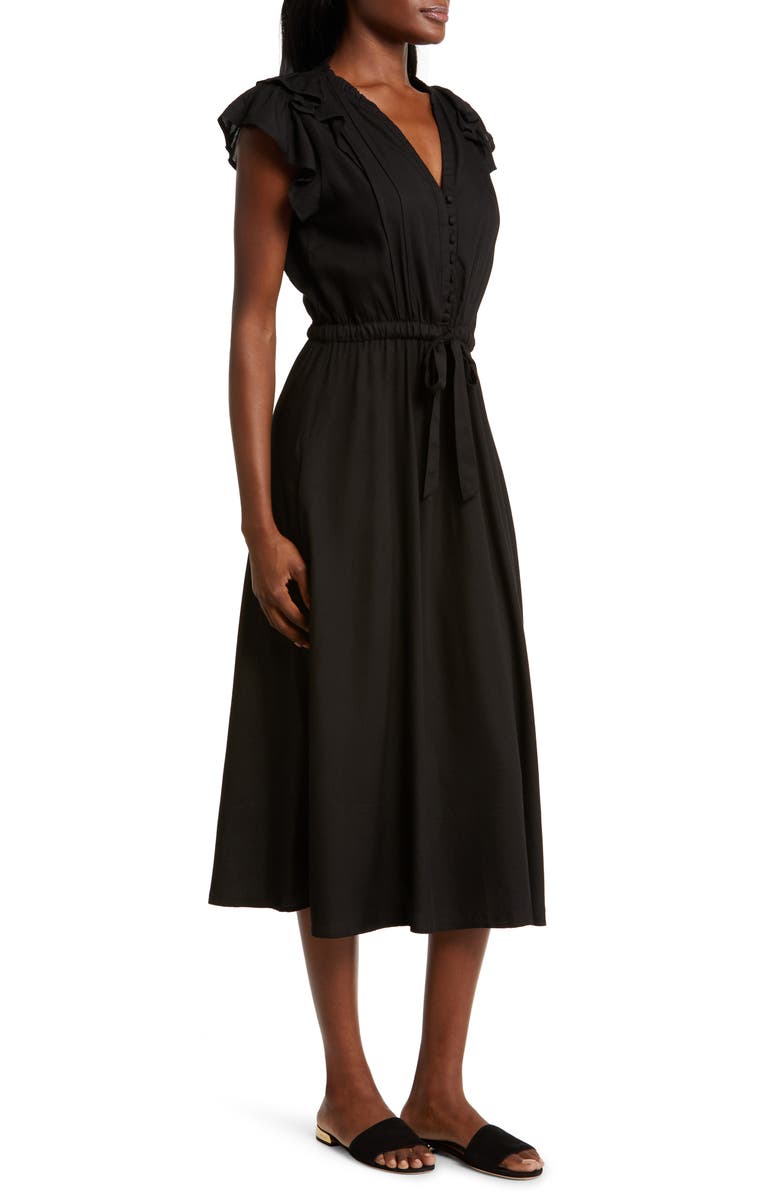 Elan Tiered Ruffle Cap Sleeve Midi Cover-Up Dress, Alternate, color, 