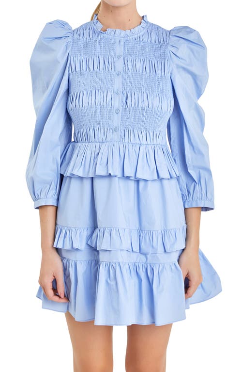 ENGLISH FACTORY ENGLISH FACTORY SMOCKED BALLOON SLEEVE COTTON MINIDRESS