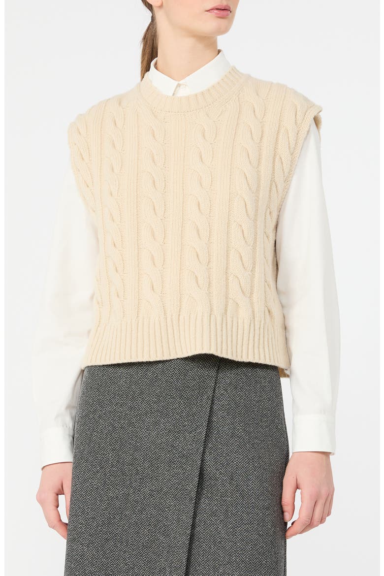 Cable Knit Wool Sweater Vest, Main, color, ICE