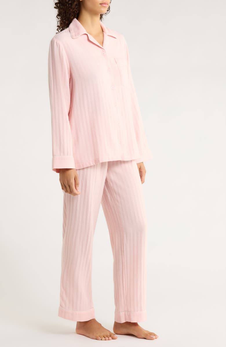 Papinelle Herringbone Supersoft Brushed Organic Cotton Pajamas, Alternate, color, Papinelle Pink