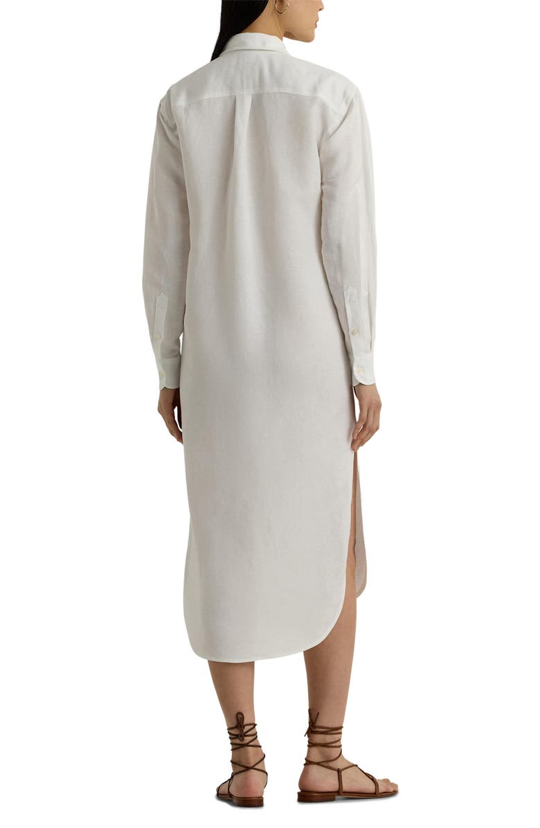 Ralph Lauren Textured Linen Blend Long Sleeve Shirtdress, Alternate, color, White