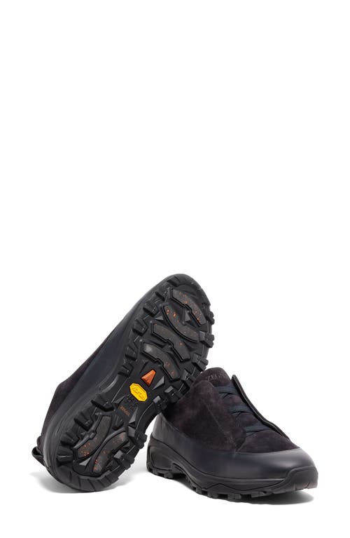 Zegna Navy Blue Leather And Suede Triple Stitch Monte Sneakers In Blue