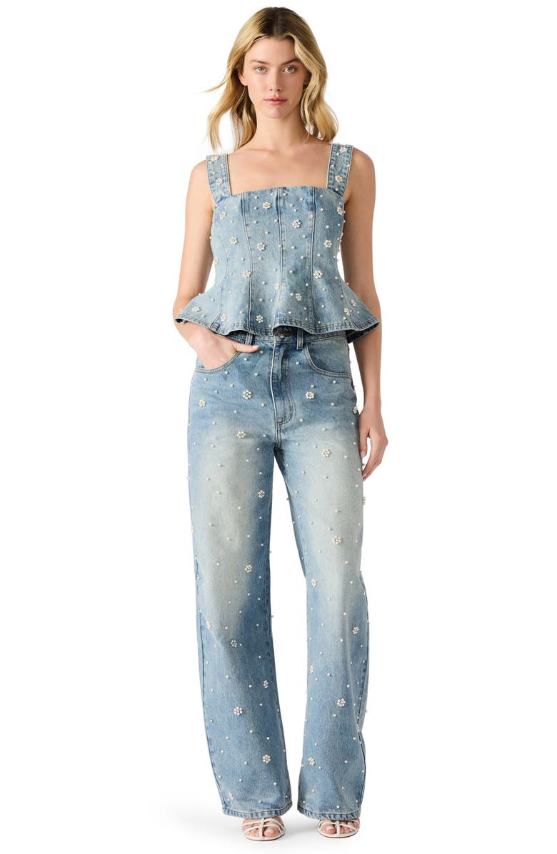 Steve Madden Fianna High Waist Faux Pearl Flare Leg Jeans, Alternate, color, Coastal Buffalo