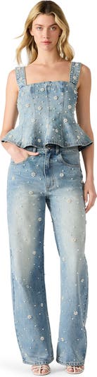 Fianna High Waist Faux Pearl Flare Leg Jeans