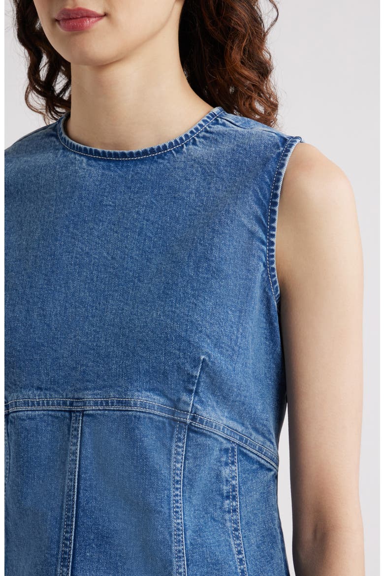 Back Cutout Fitted Denim Minidress, Alternate, color, MED WASH