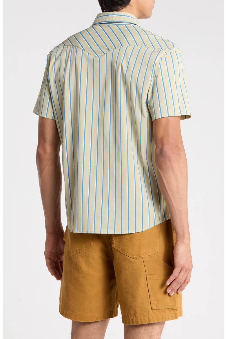 El Ranchero Stripe Short Sleeve Stretch Snap-Up Western Shirt, Alternate, color, TIDAL FOAM STRIPE