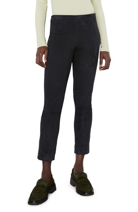 Stretch Suede Split Hem Crop Pants