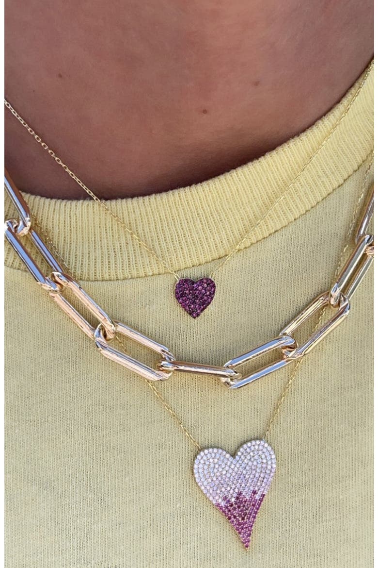 Mini Pavé Heart Pendant Necklace, Alternate, color, GOLD/ PINK