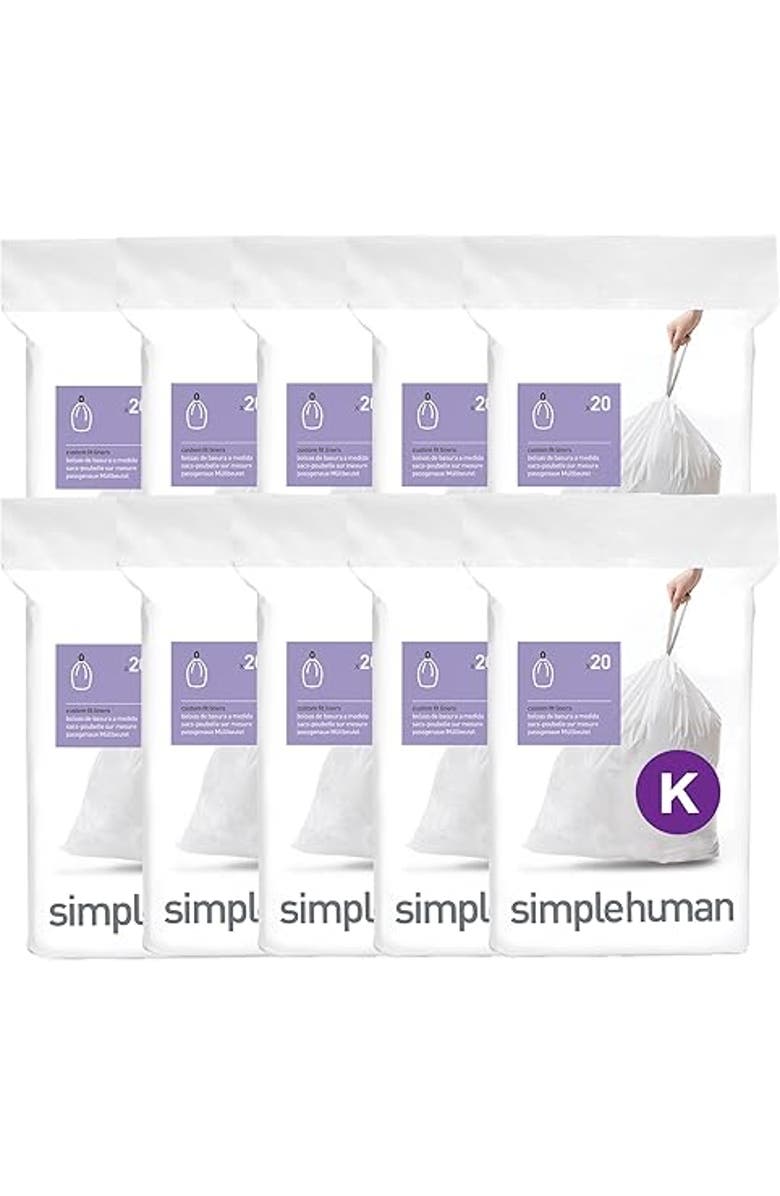 simplehuman Code K Custom Fit Liners with Quick Dispense Packs, Main, color, 200 Liners
