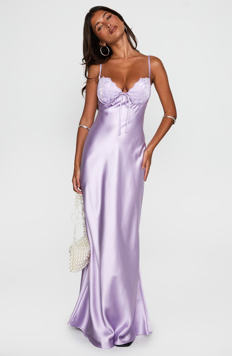 Princess Polly Fadyen Bias Cut Satin Maxi Dress, Alternate, color, Lilac