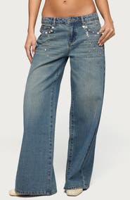 EDIKTED Mahalia Embellished Low Rise Baggy Jeans