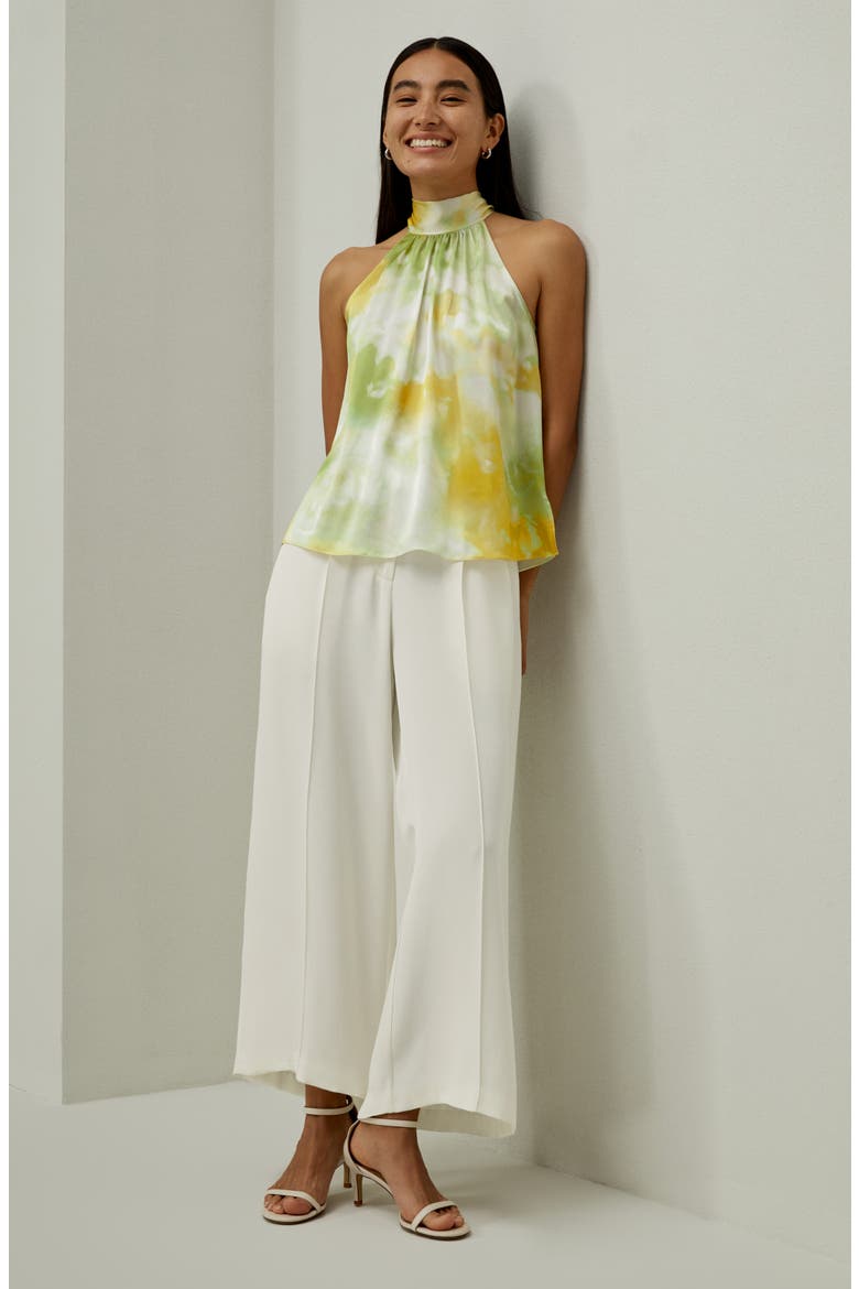 Women's Print Silk Charmeuse Halter Neck Top, Alternate, color, Summer Visions