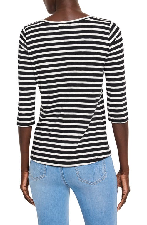 Nzt By Nic+zoe Stripe Bateau Neck Cotton Blend Top In Black Multi