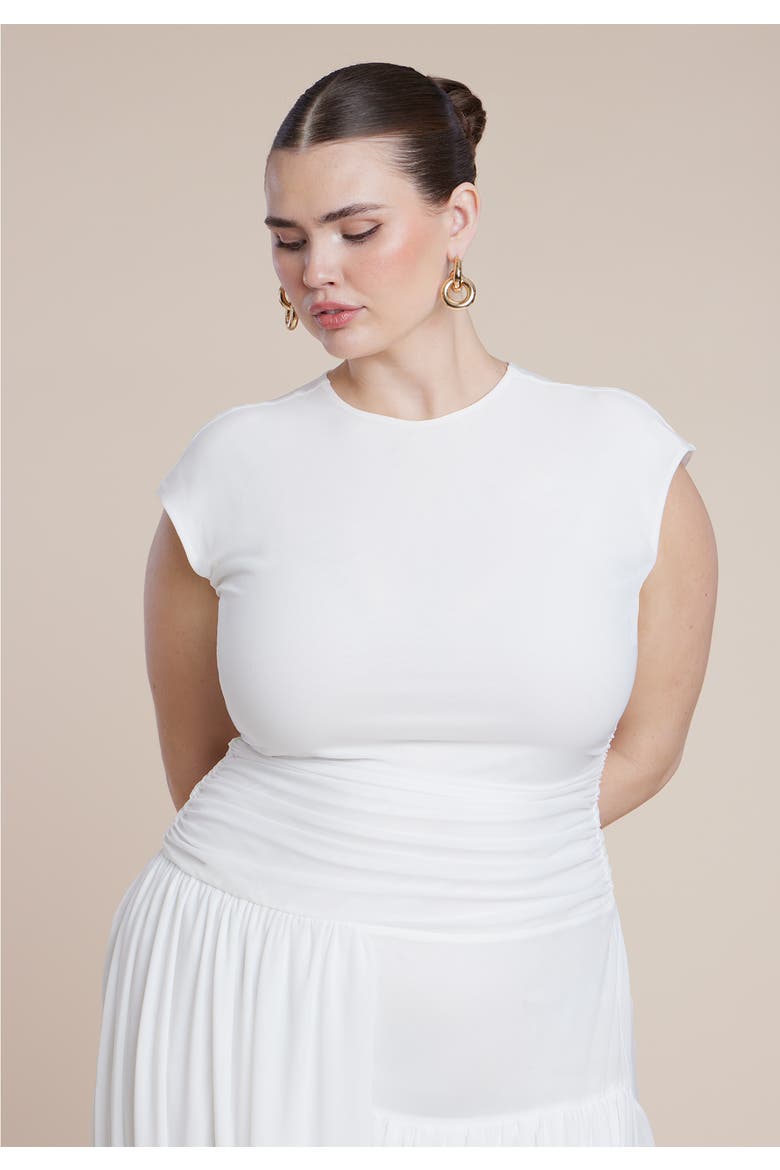 Drape Detail Fitted Mesh Dress, Alternate, color, JET STREAM
