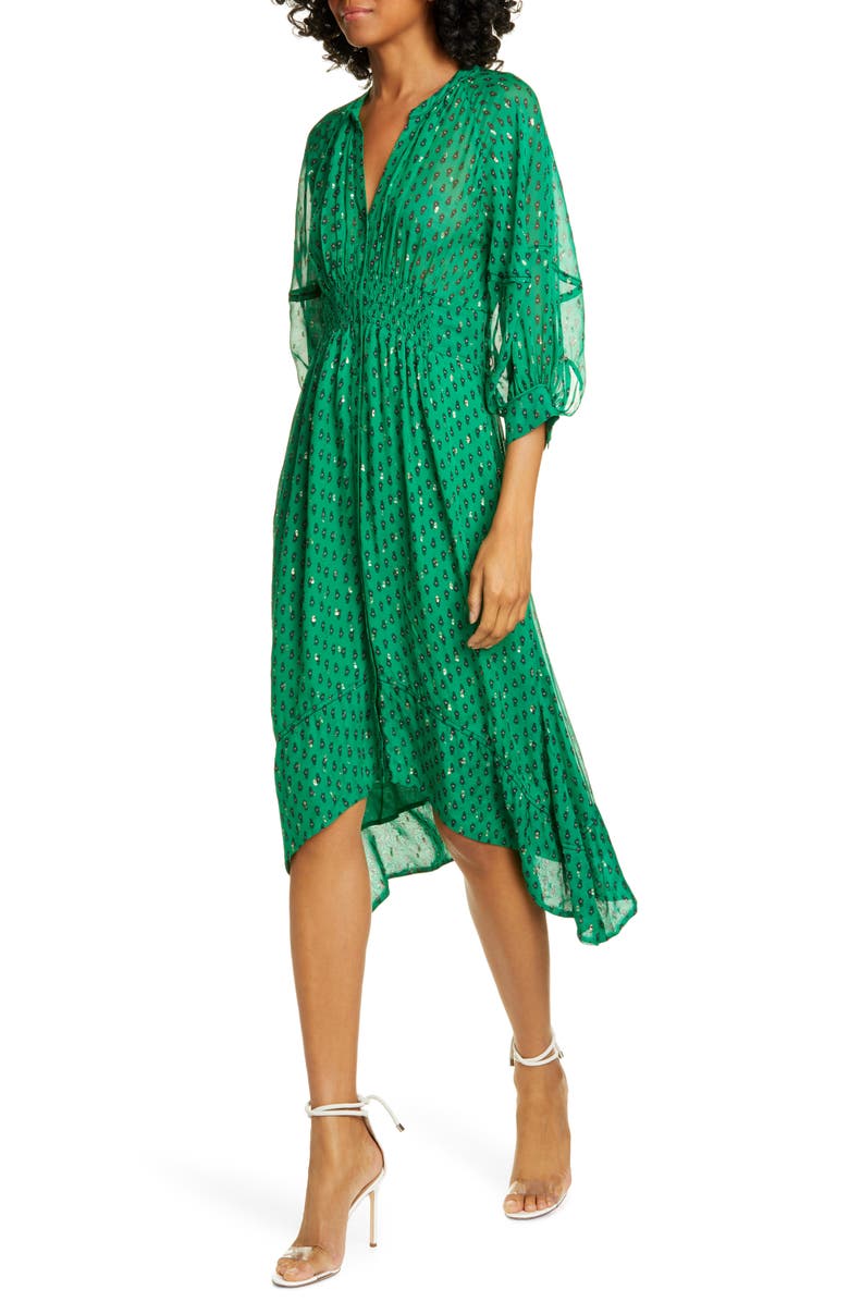 ba&sh Cyana Metallic Dot Smock Waist Dress, Alternate, color,