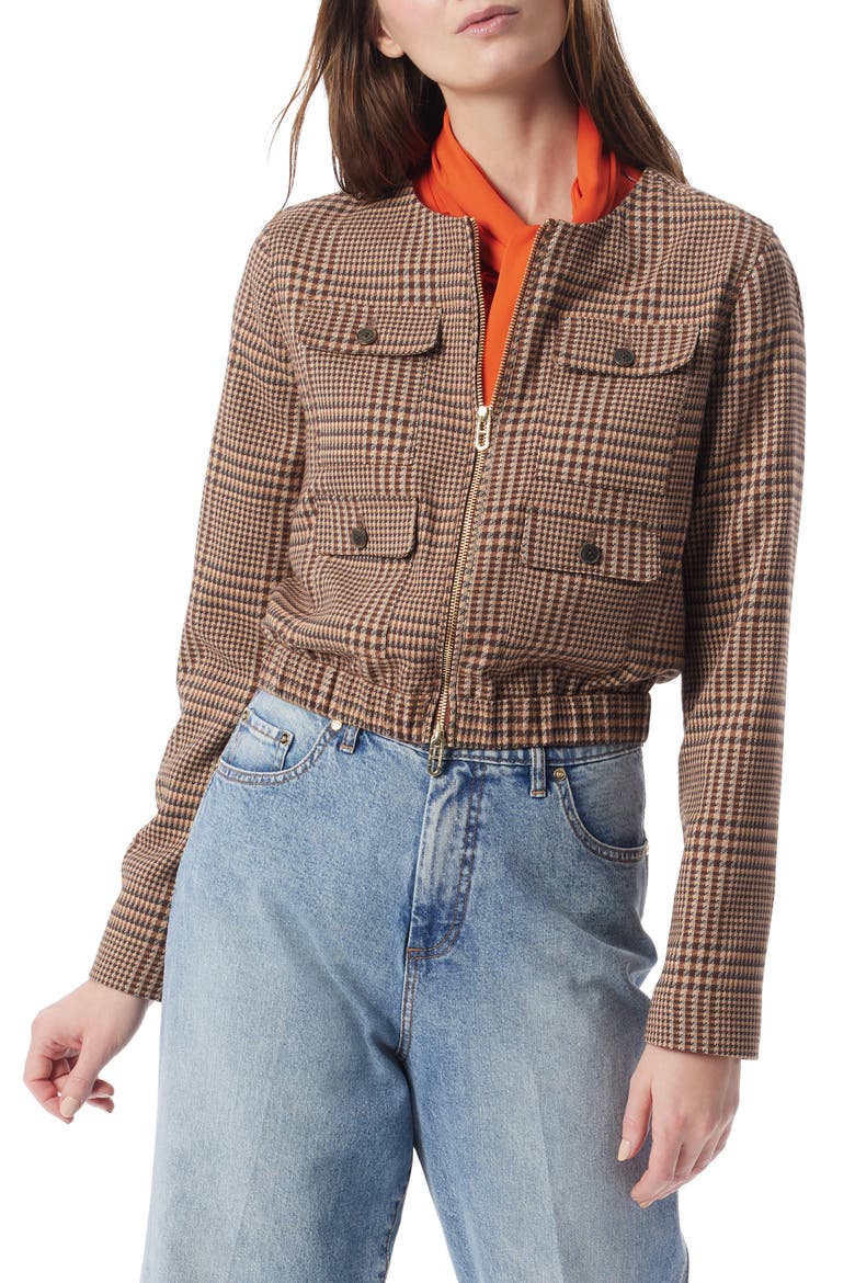 Lena Check Zip-Up Jacket, Main, color, DOWNTOWN BROWN