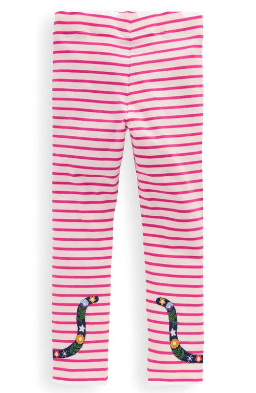 Mini Boden Kids' Stripe Kitty Appliqué Leggings In Pink
