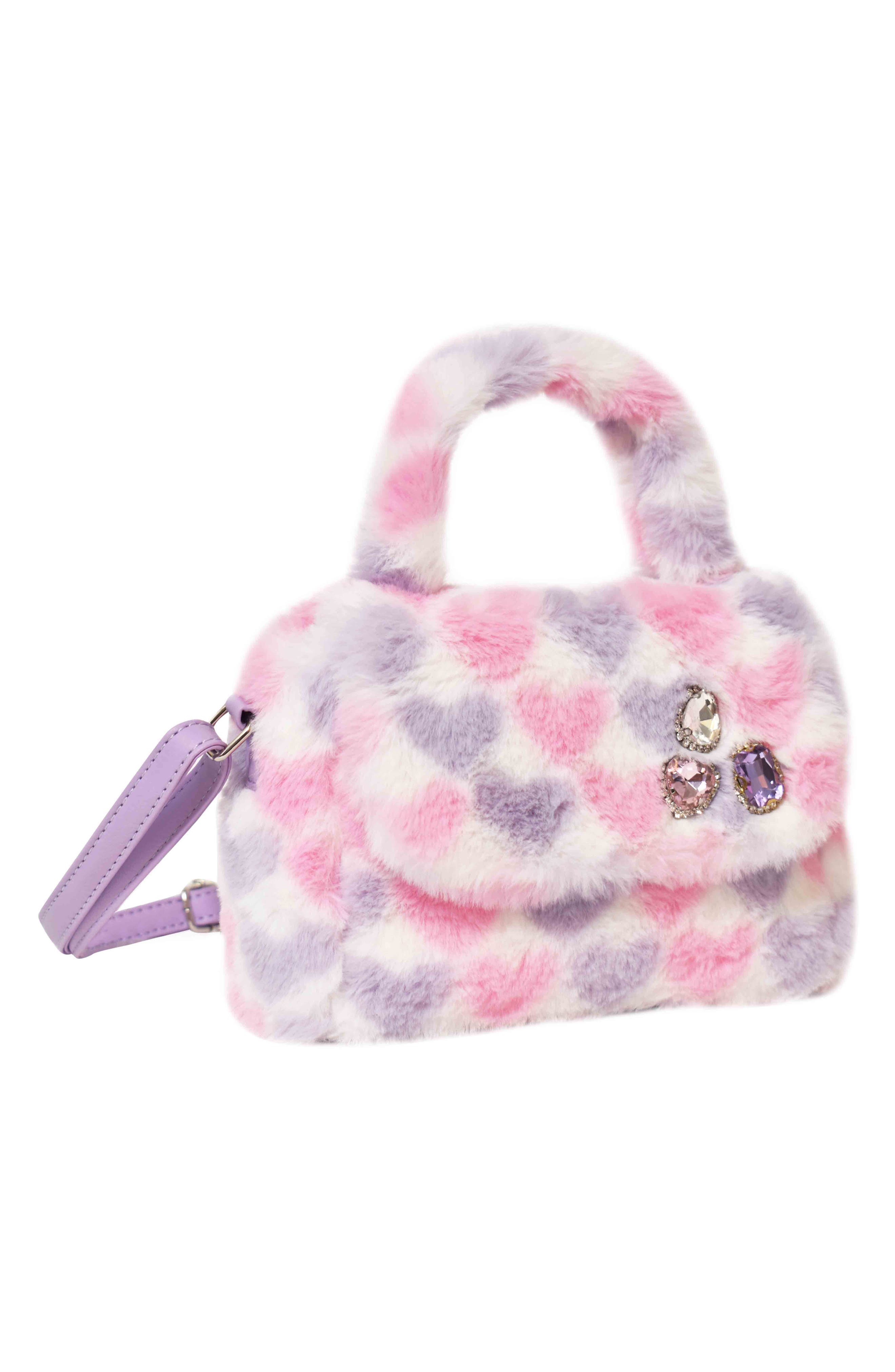 OMG Accessories Kids' Heart Faux Fur Crossbody Bag, Alternate, color, 