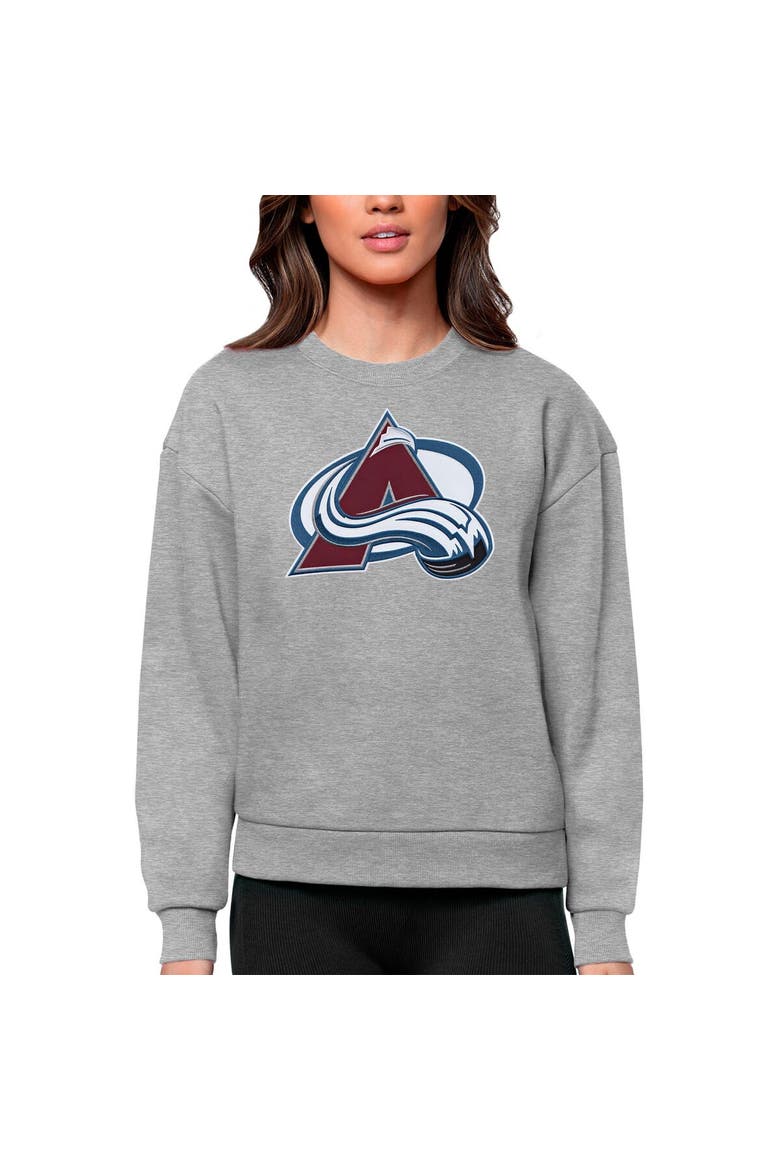 Women's Antigua Heather Gray Colorado Avalanche Primary Logo Team Logo Victory Crewneck Pullover Sweatshirt, Main, color, Heather Gray