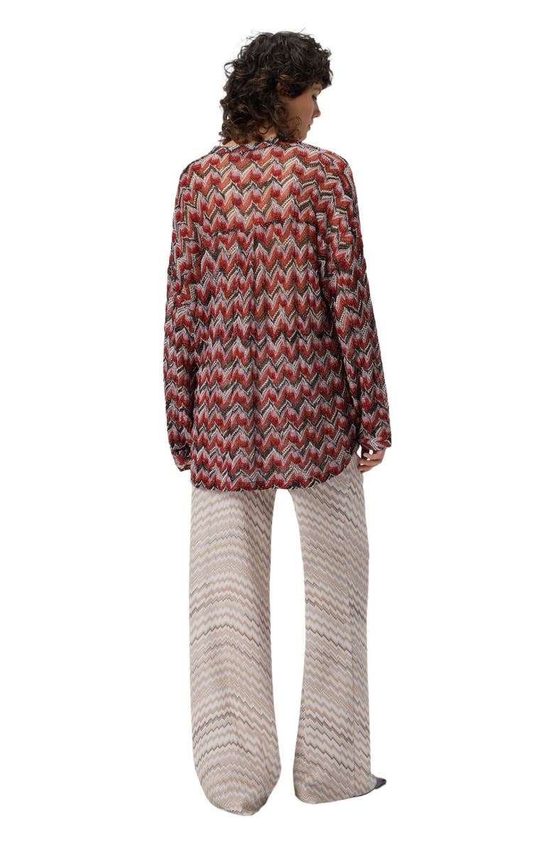 Missoni Oversized Blouse With Mandarin Collar And V-neck, Alternate, color, Black & Red
