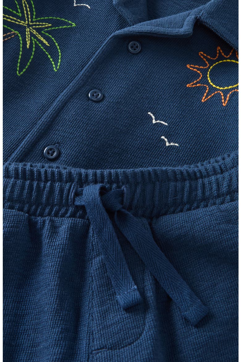 Embroidered Knit Shirt & Shorts Set, Alternate, color, NAVY DENIM SHARK EMBROIDERY