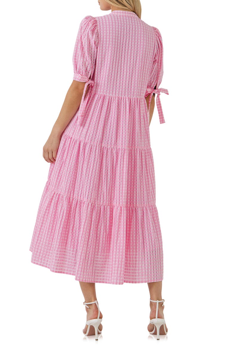 Gingham Tiered Midi Dress, Alternate, color, PINK