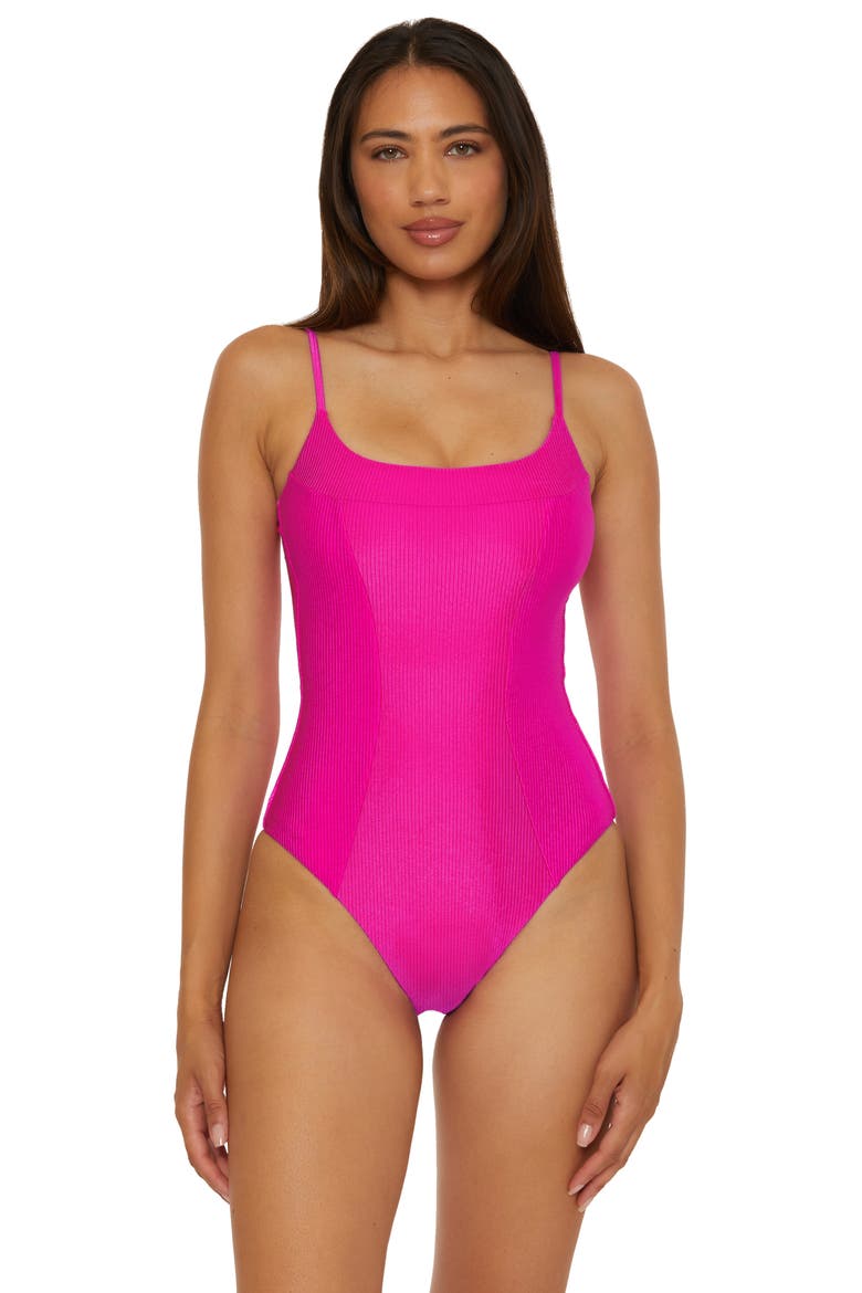 Monte Carlo Belted Rib One-Piece Swimsuit, Alternate, color, AZALEA