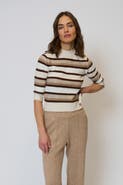 Central Park West Ash Striped Half Sleeve Crew