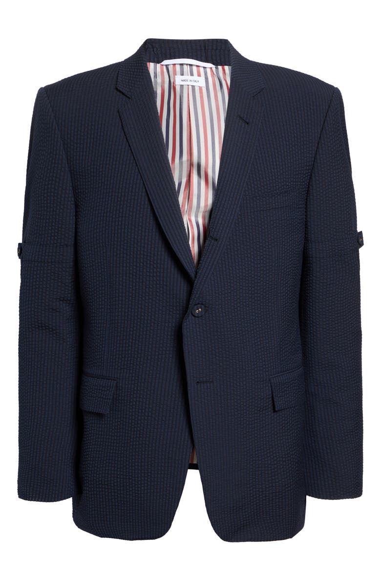 Thom Browne Armband Wool Seersucker Unconstructed Sport Coat, Main, color, Navy
