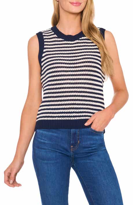 CeCe Stripe Open Stitch Sweater Vest