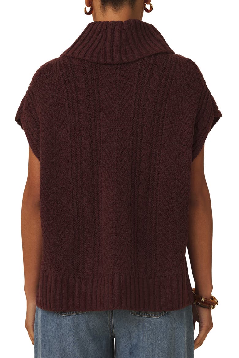 Rosalina Cable Stitch Short Sleeve Turtleneck Sweater, Alternate, color, MERLOT RED