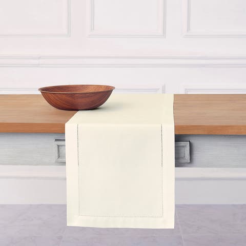 Cotton Linen Hemstitch Table Runner for Dining Table, Holiday and Everyday Table Decor