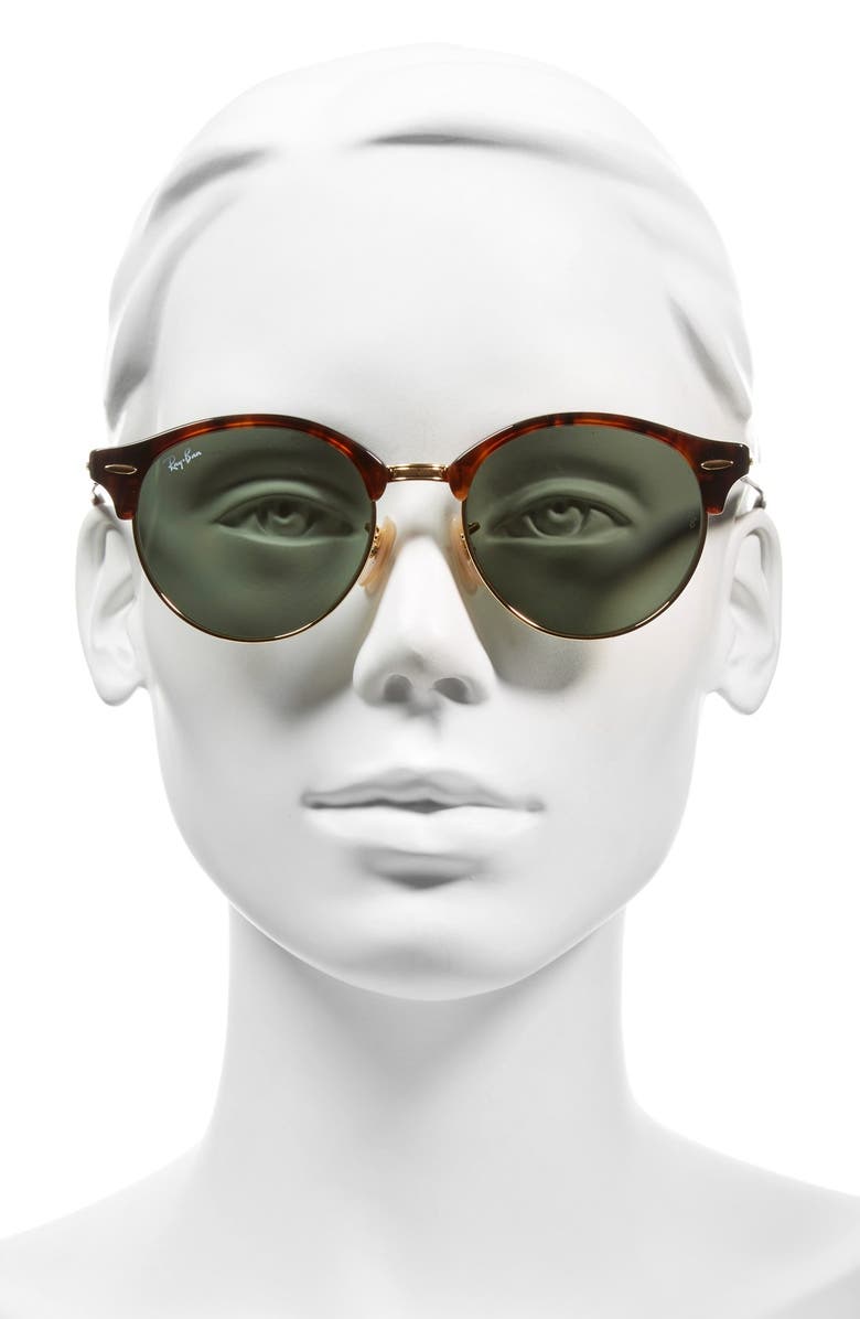 Ray-Ban Clubround 51mm Round Sunglasses, Alternate, color, Red/ Havana