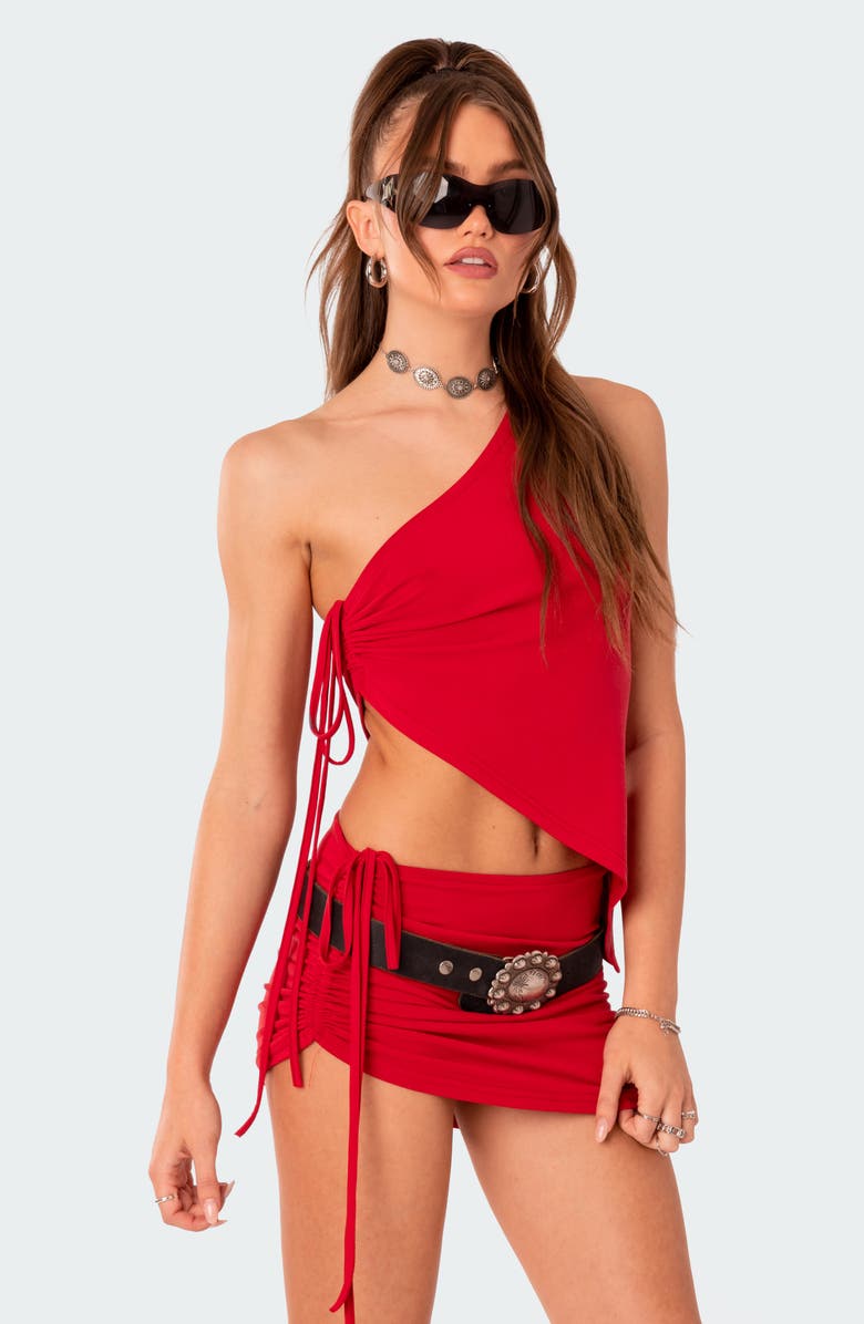 EDIKTED Frankie Asymmetric One-Shoulder Top, Alternate, color, Red
