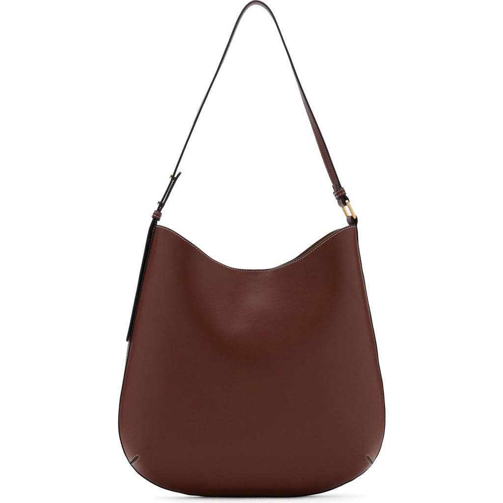 Mango Large Oval Faux Leather Shoulder Bag In Brown
