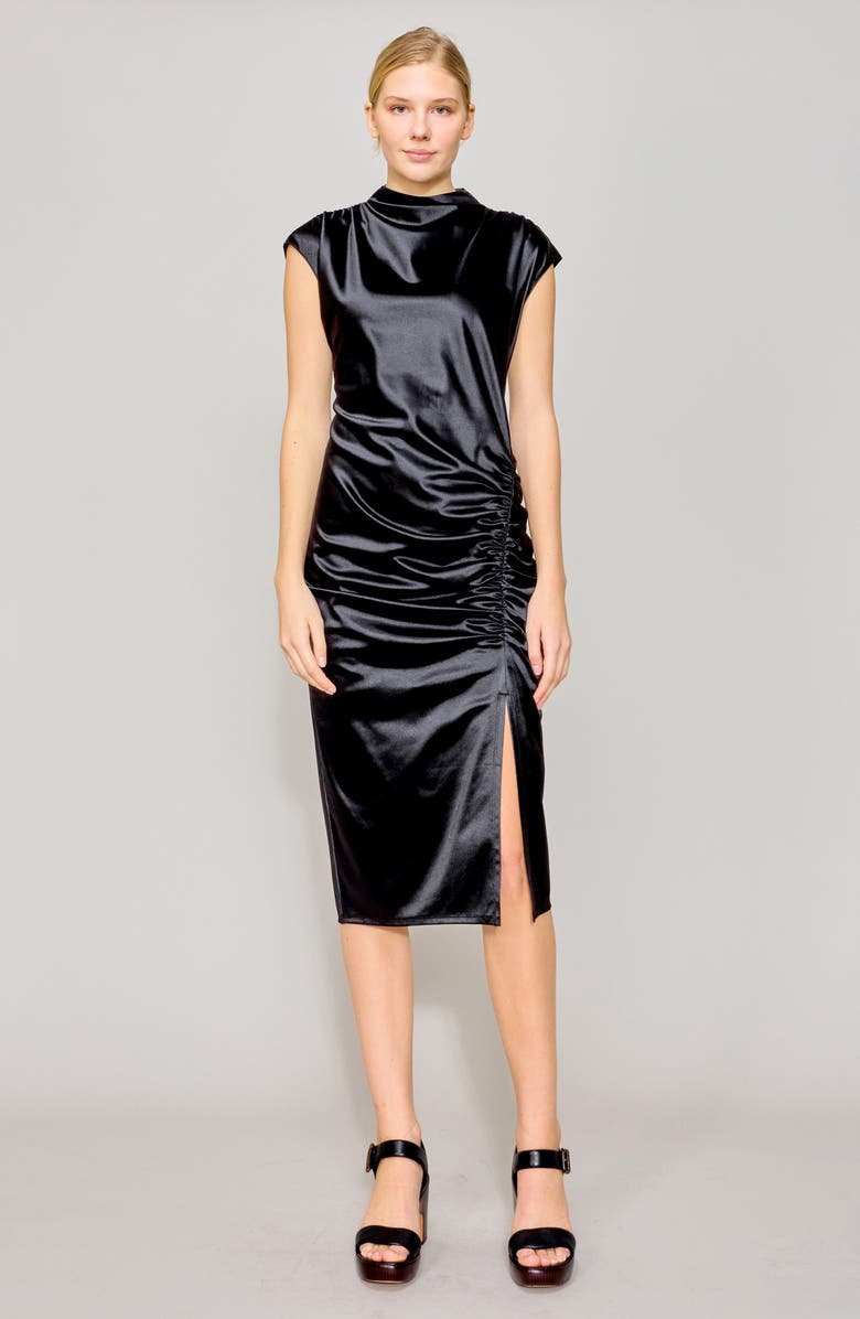 MELLODAY Cap Sleeve Ruched Side Satin Dress, Alternate, color,