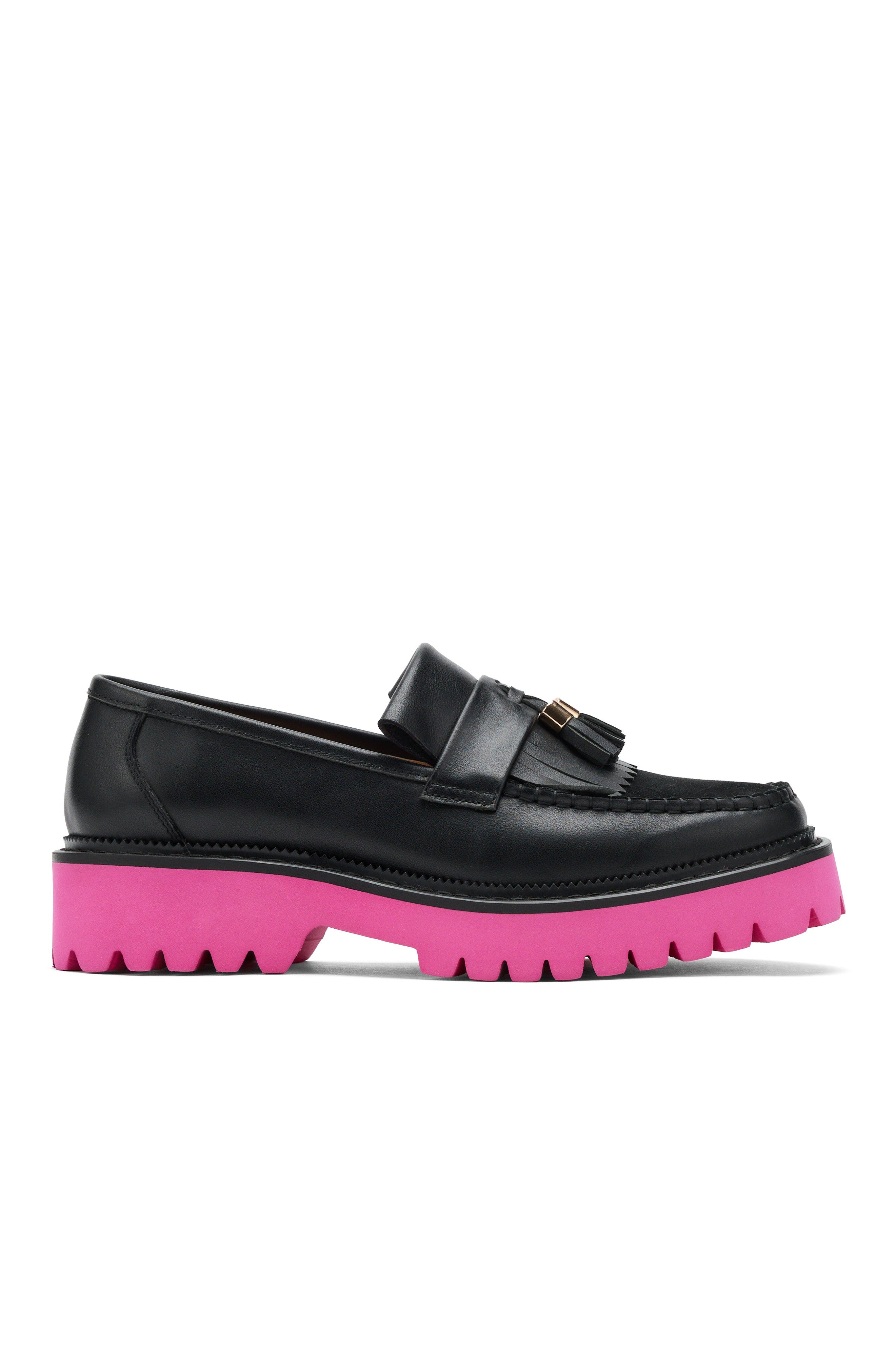 MARC NOLAN Ms. Journey Leather Lug Tassel Loafer, Main, color, Black/Pink
