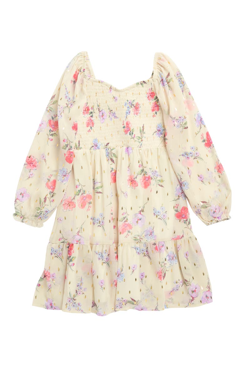 Kids' Long Sleeve Babydoll Dress, Main, color, IVORY/ MULTI