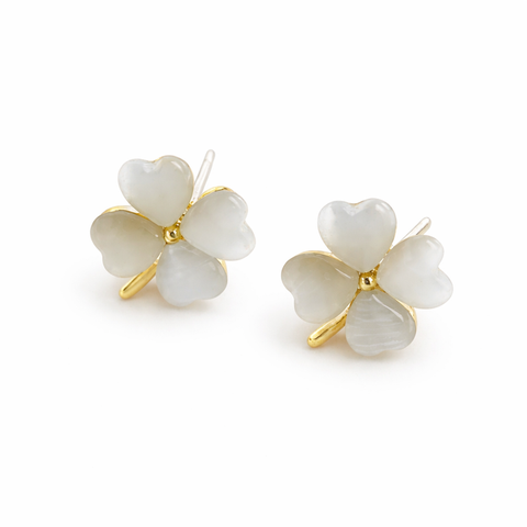 Mother of Pearl Heart Clover Earrings