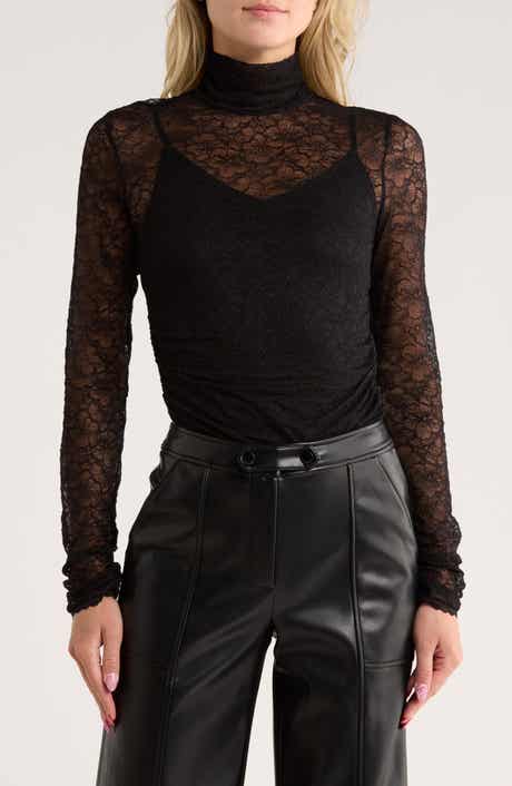 Simkhai Zurie Lace Combo Turtleneck Bodysuit