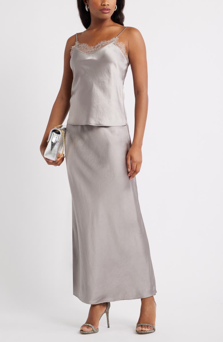Open Edit Satin Maxi Skirt, Alternate, color, Grey Satellite
