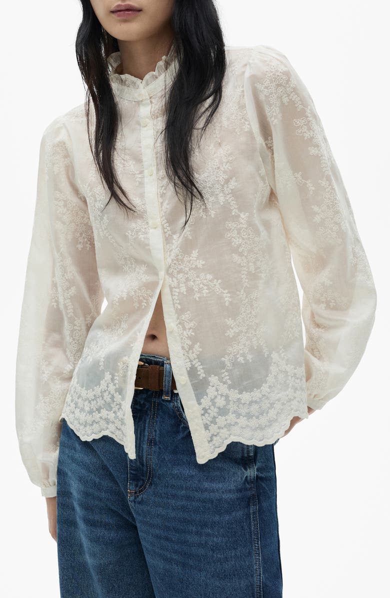 MANGO Embroidered Floral Lyocell Blend Shirt, Main, color, 