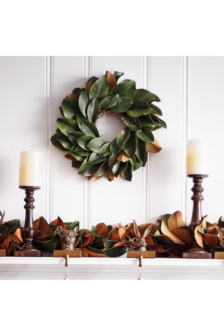 Real Touch Magnolia Leaf Mini Wreath, Alternate, color, Green 15"